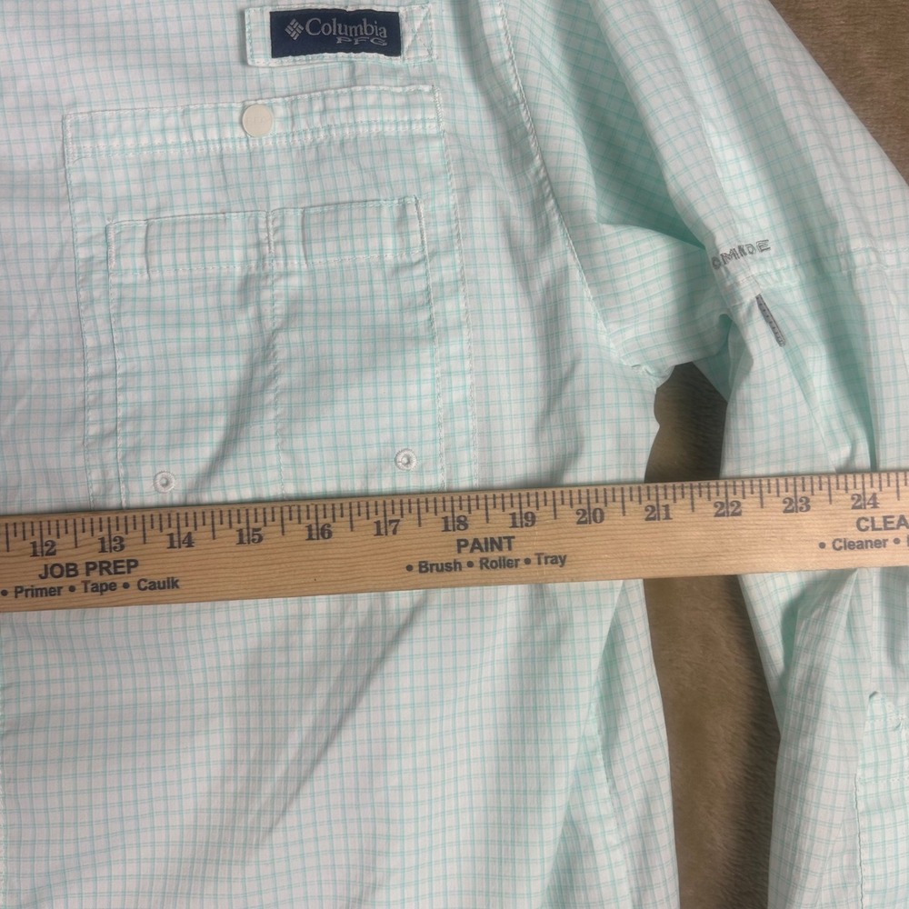 Columbia PFG Tamiami II Shirt Mens Medium Mint Green Plaid Long Sleeve XM7880 - Picture 4 of 9